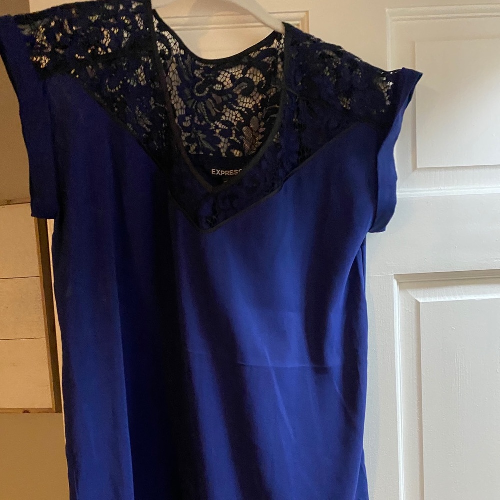 Black lace and blue silk top